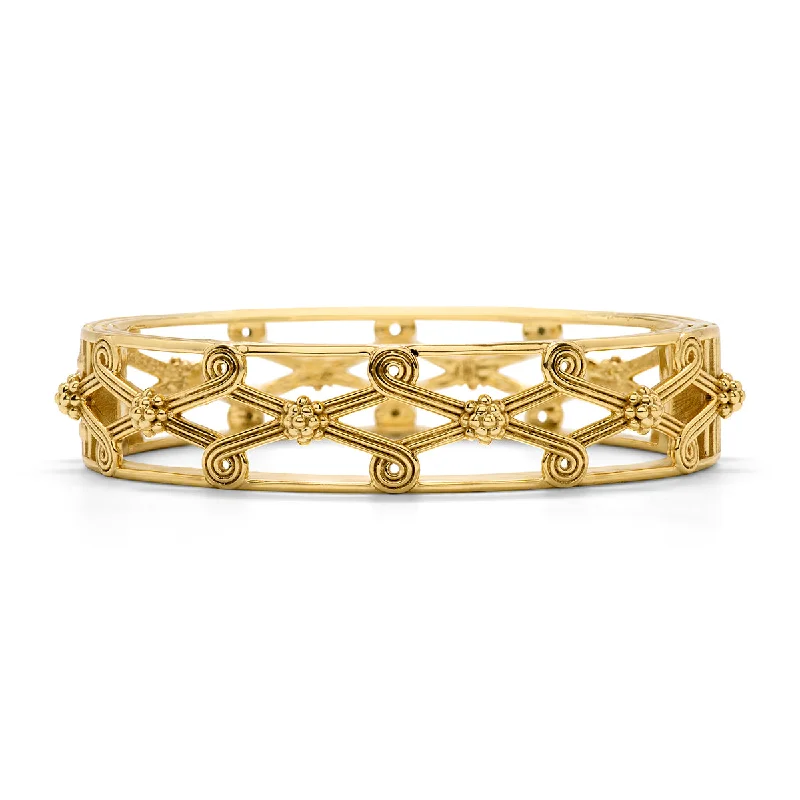 Monogram bangles-Monique Lattice Hinged Bangle - Gold