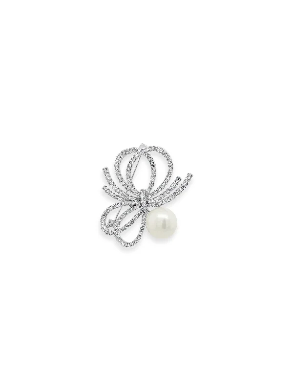 Linked design brooches-Absolute Crystal & Pearl Brooch, Silver