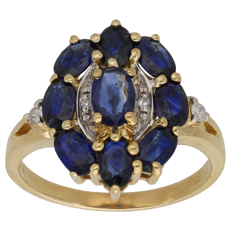 Ornate filigree rings-9ct Gold Sapphire & 0.04ct Diamond Dress/Cocktail Ring Size O