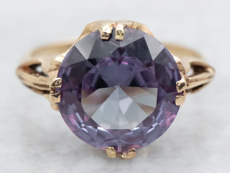 Pink gold rings-Synthetic Alexandrite Solitaire Ring