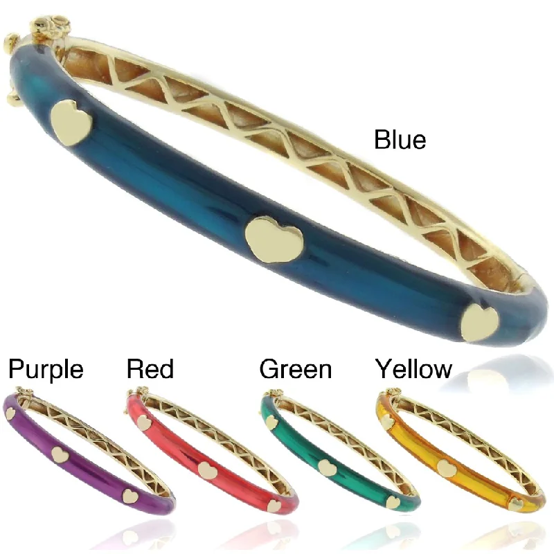 Ethnic weave bangles-Molly and Emma 18k Gold Overlay Children's Metallic Enamel Heart Bangle