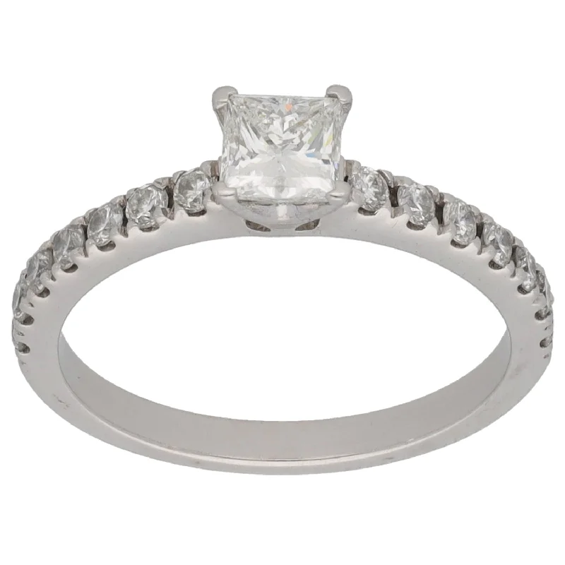 Rattan style rings-18ct White Gold 0.87ct Diamond Solitaire Ring With Accent Stones Size M