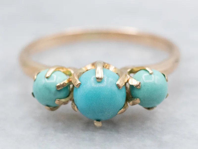 Tidal theme rings-Antique Three Stone Turquoise Ring