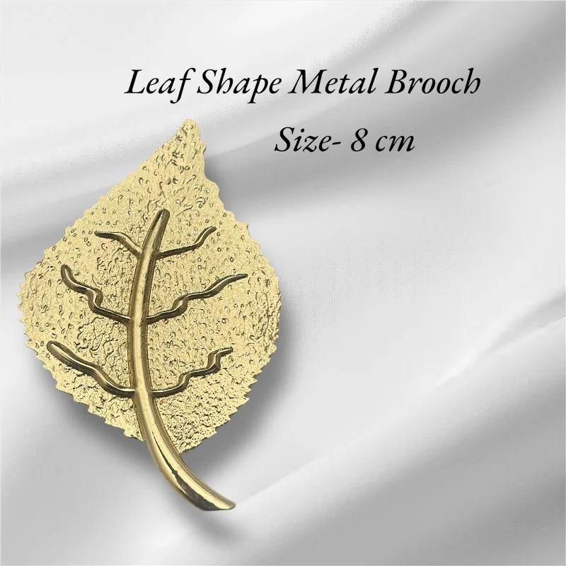 Wide stone brooches-Golden Leaf Metal Brooch