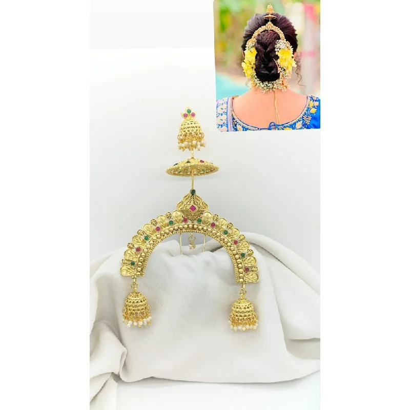 Retro deco brooches-Akruti Collection Gold Plated Kundan Hair Brooch