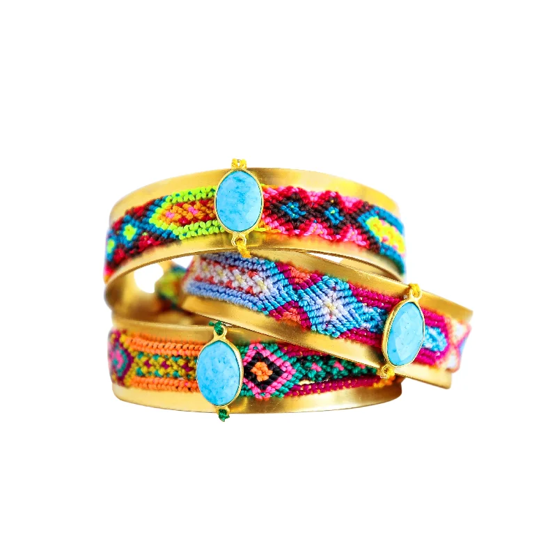 Fluid shape bangles-Friendship Cuff in Turquoise Silk Multi