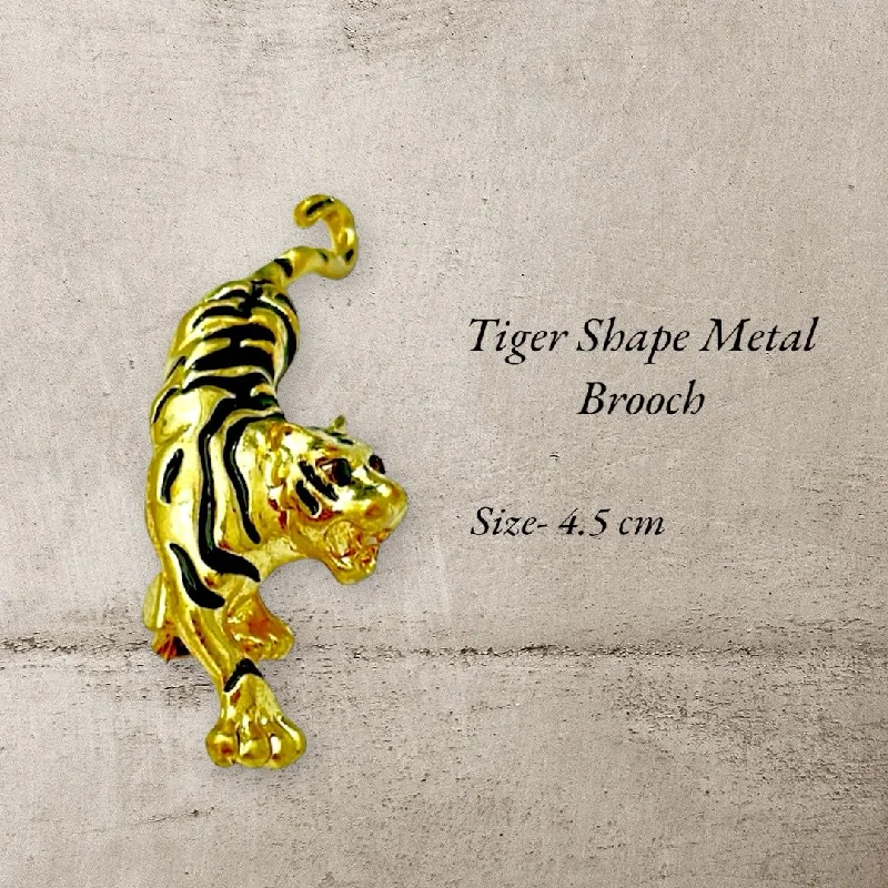 Retro pearl brooches-Golden & Black Tiger Shape Metal Brooch