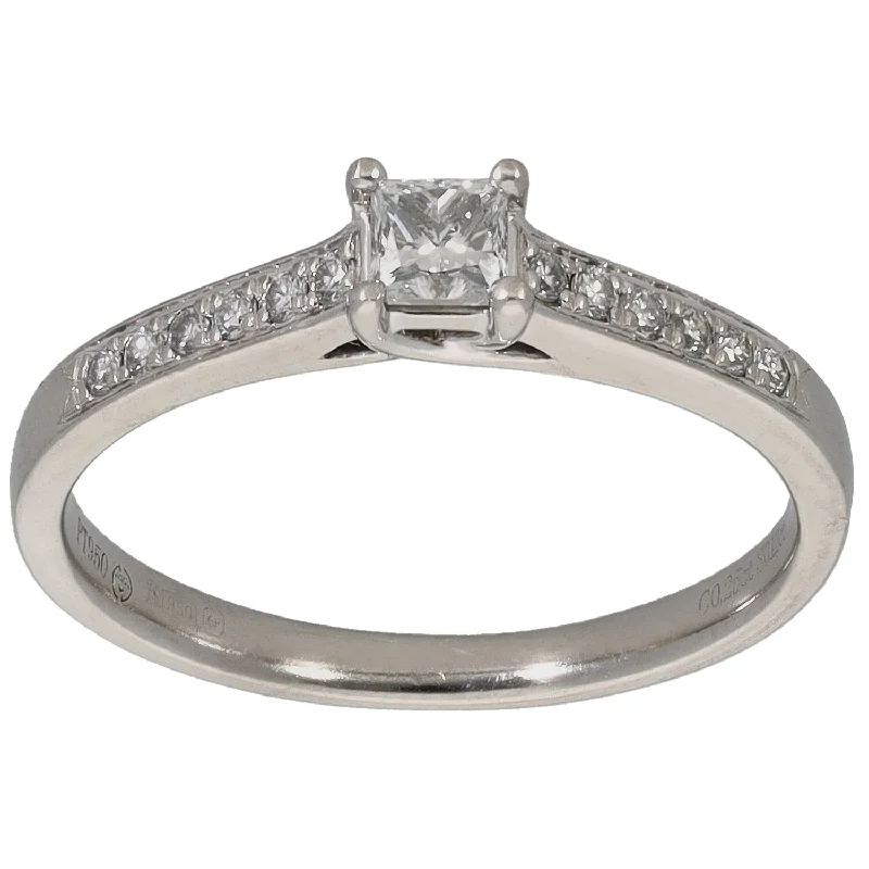 Curved band rings-Platinum 0.37ct Diamond Solitaire Ring With Accent Stones Size O