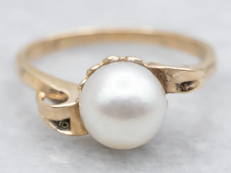 Retro deco rings-Vintage Pearl Solitaire Bypass Ring