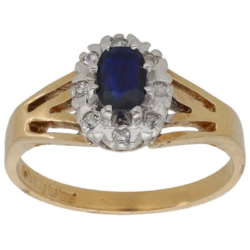 Tiny star rings-9ct Gold Sapphire & 0.08ct Diamond Cluster Ring Size N