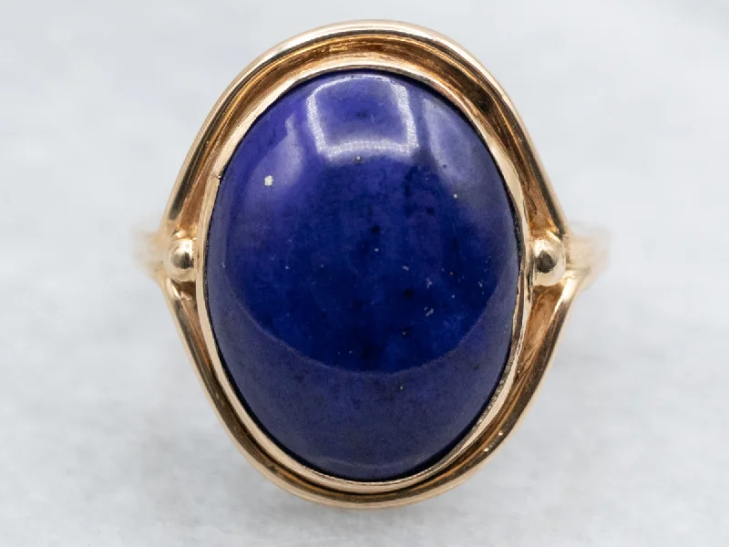 Linked loop rings-Gold Mid-Century Lapis Solitaire Ring