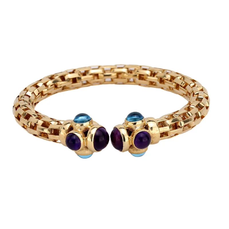 Stretch bangle bracelets-Vintage amethyst blue topaz 14k yellow gold bangle