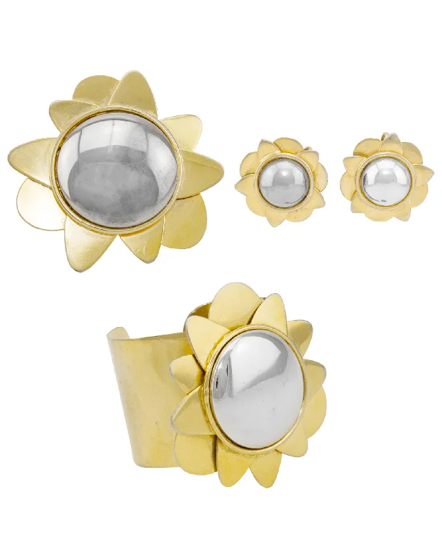 Citrine stone brooches-Earring, Brooch and Cuff Set