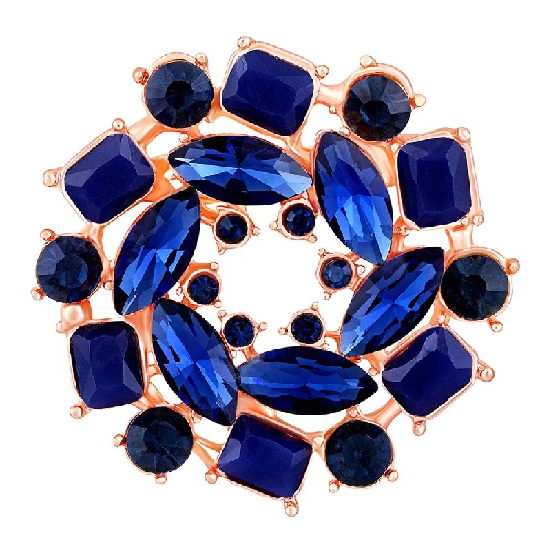 Satin black brooches-Mahi Rosegold Plated Brilliant Vintage Sapphire Blue Crystals Saree Pin / Wedding Brooch for Women (BP1101133ZBlu)