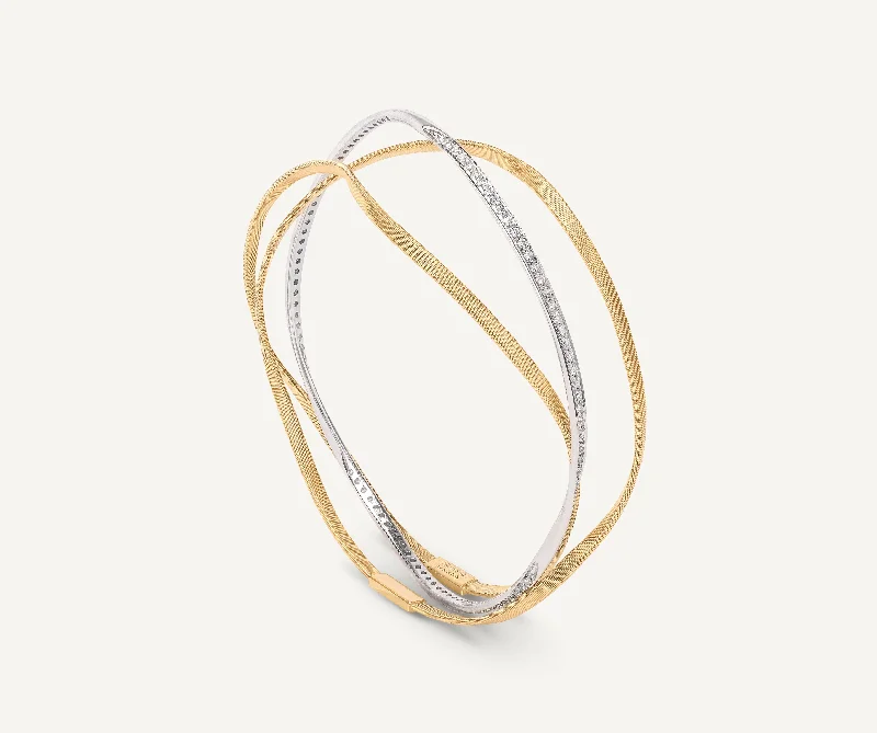 Tiny wing bangles-18K Yellow Gold 3-Strand Bangle With Diamonds