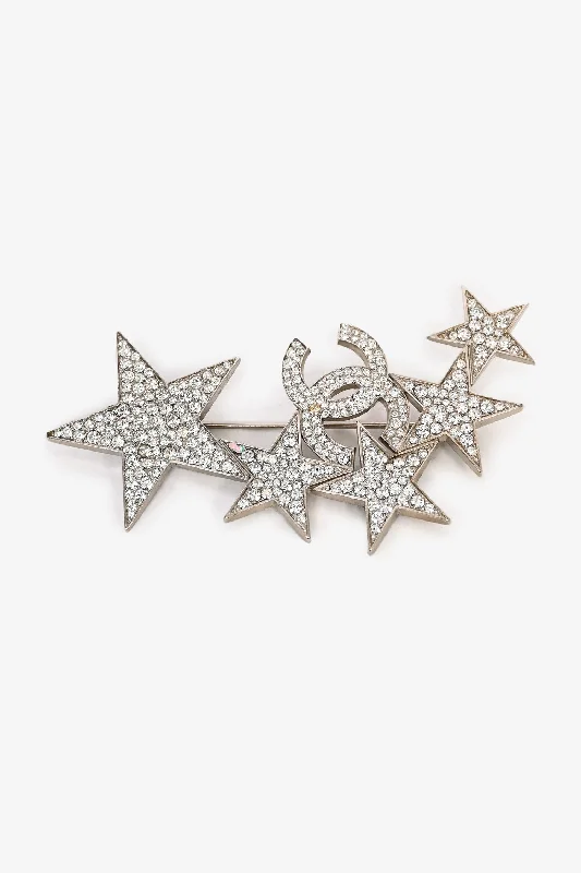 Uneven brooches-Pre-Loved Chanel™ 2008 Silver Tone CC Crystal Star Brooch