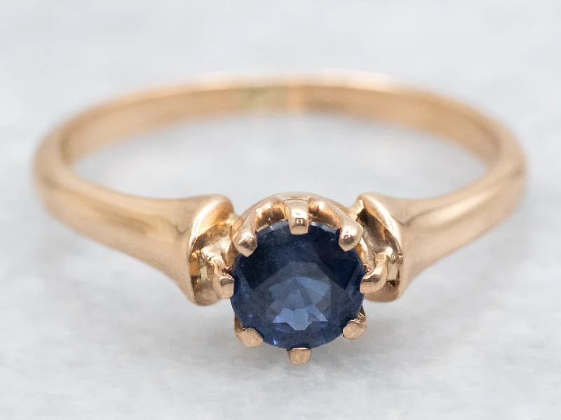 Smoky quartz rings-Lovely Antique Sapphire Solitaire Engagement Ring