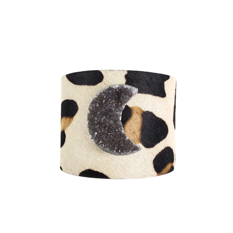 Cord wrap bracelets-The Leanna Giraffe Druzy Cowhide Leather Cuff Collection