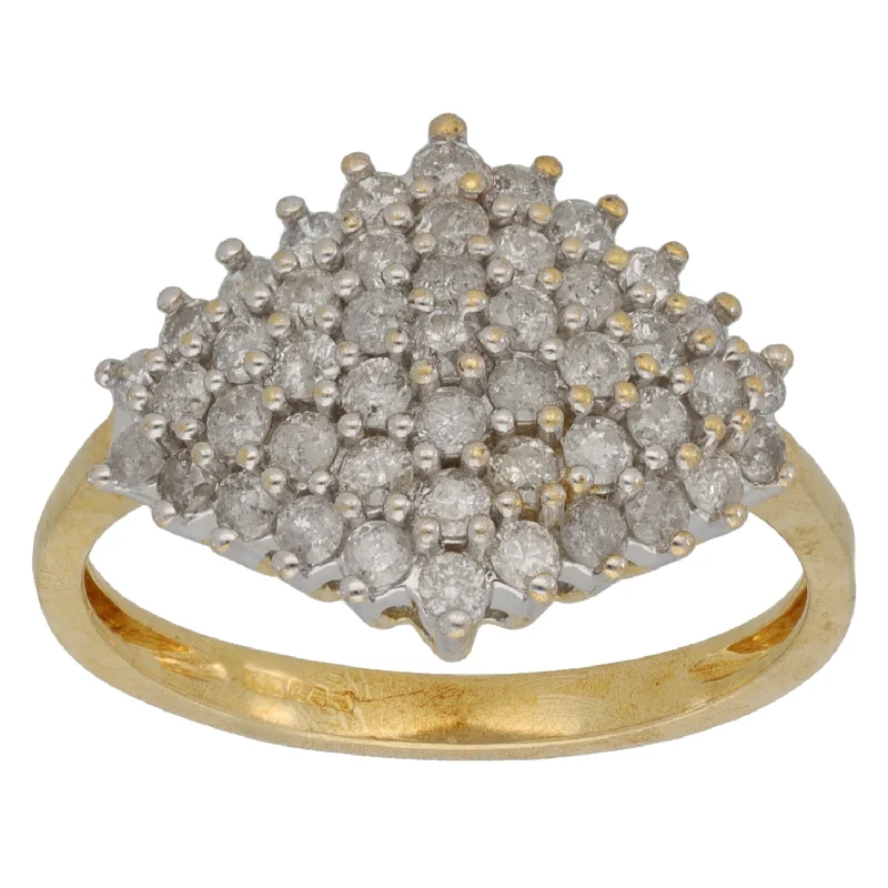 Frosted bead rings-9ct Gold 0.96ct Diamond Cluster Ring Size O