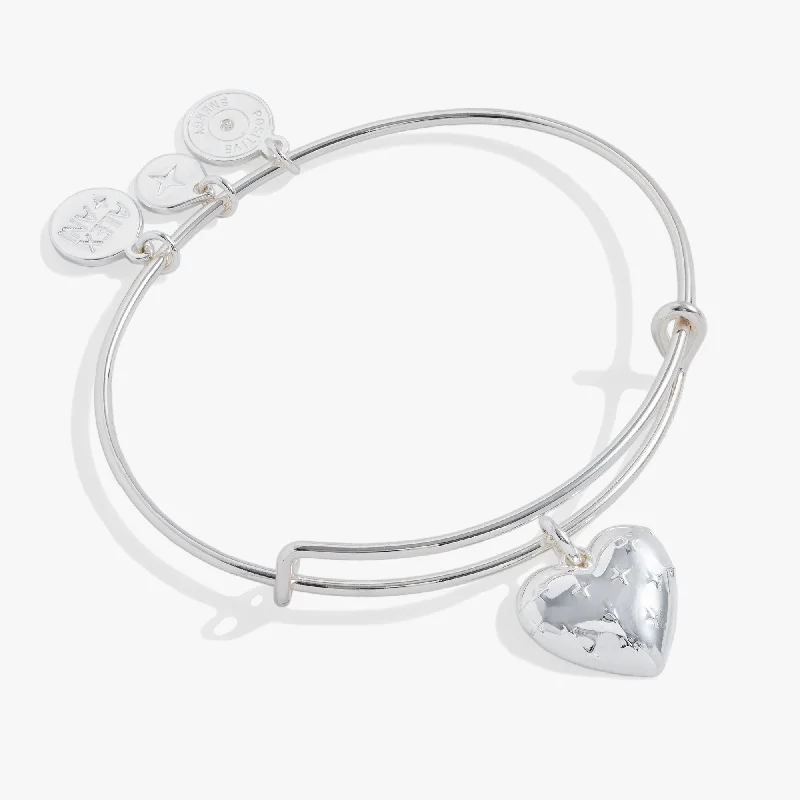 Circular link bracelets-Silver Metal Heart Charm Bangle