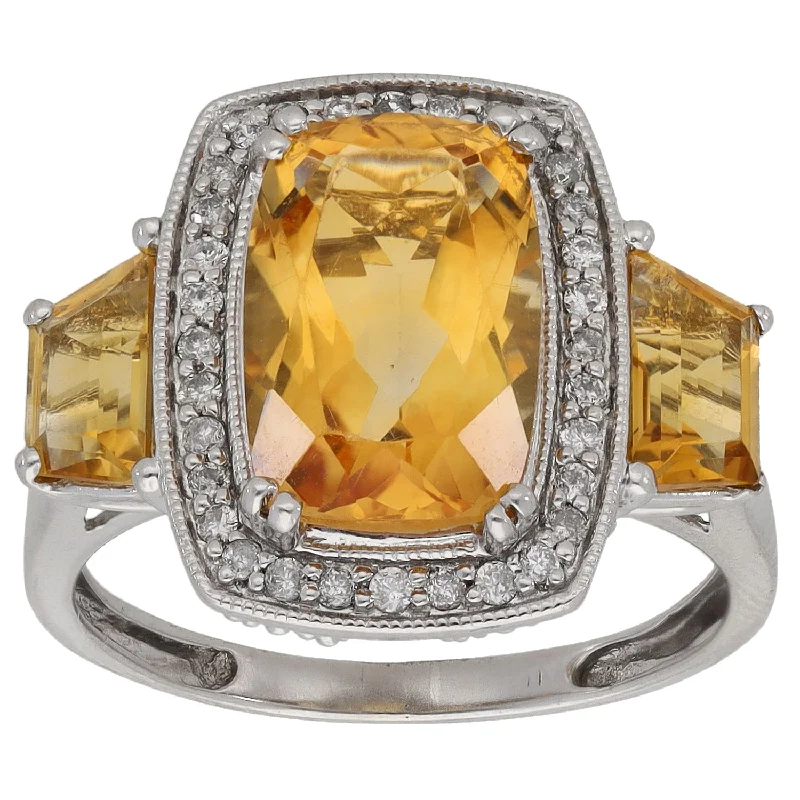 Retro wedding rings-9ct White Gold Citrine & 0.33ct Diamond Dress/Cocktail Ring Size P