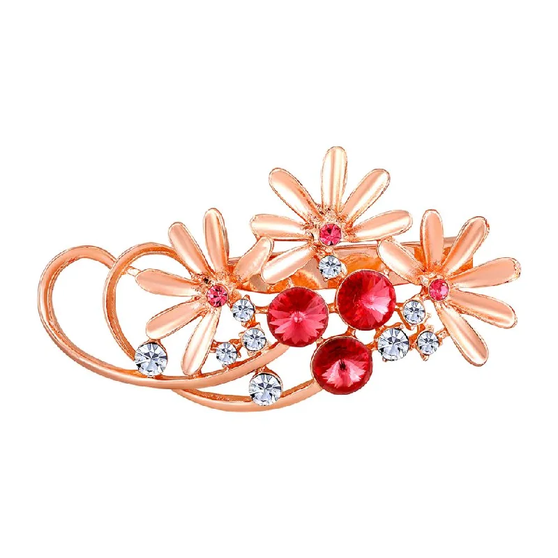 Quartz stone brooches-Mahi Rosegold Plated Floral Shaped Crystal Studded Saree Pin / Wedding Brooch for Women (BP1101138ZPin)