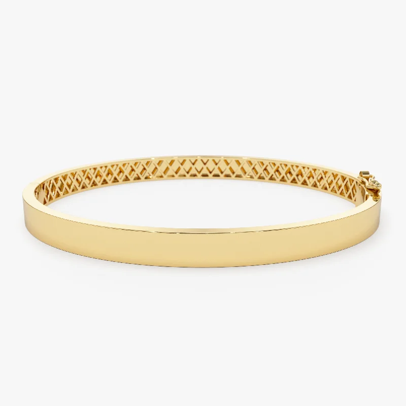 Sleek link bracelets-14k Flat Stackable Gold Bangle