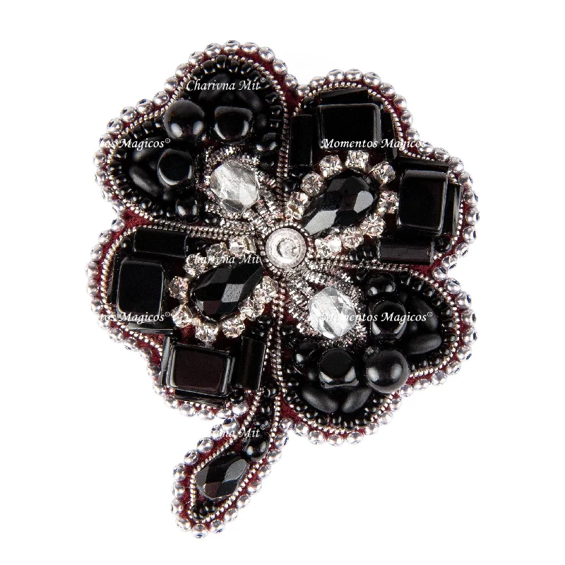 Horoscope theme brooches-BP-319C Beadwork kit for creating brooch Crystal Art "Four-leafed"