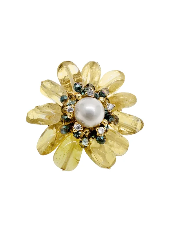 Dual-metal brooches-Prosperity Citrine Beads Flower Brooch LP005