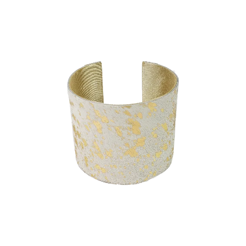 Stamped word bracelets-The Harlow Cream and Gold Cowhide Cuff Collection