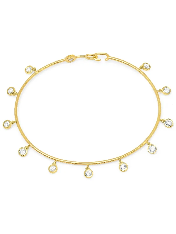 Peace charm bangles-Bezel Set Charm Bangle Finished in 18kt Yellow Gold Sale