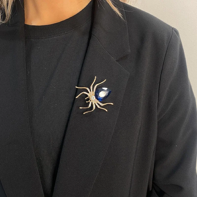 Faith cross brooches-Serafina Collection Embellished Spider Brooch, Gold