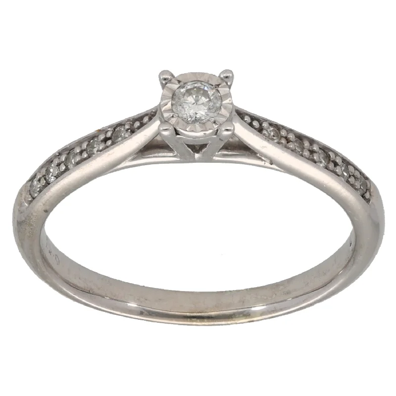 Spring band rings-9ct White Gold 0.16ct Diamond Solitaire Ring With Accent Stones Size N