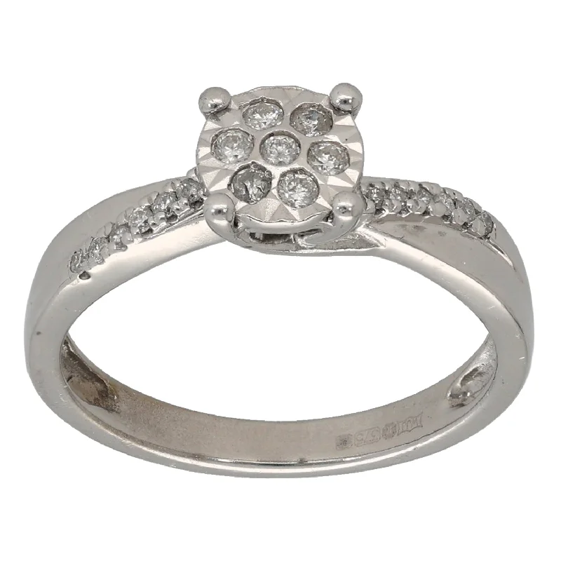 Daisy rings-9ct White Gold 0.20ct Diamond Cluster Ring Size L