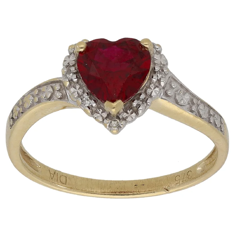 Threaded lace rings-9ct Gold Man Made Ruby & 0.035ct Diamond Dress/Cocktail Ring Size L