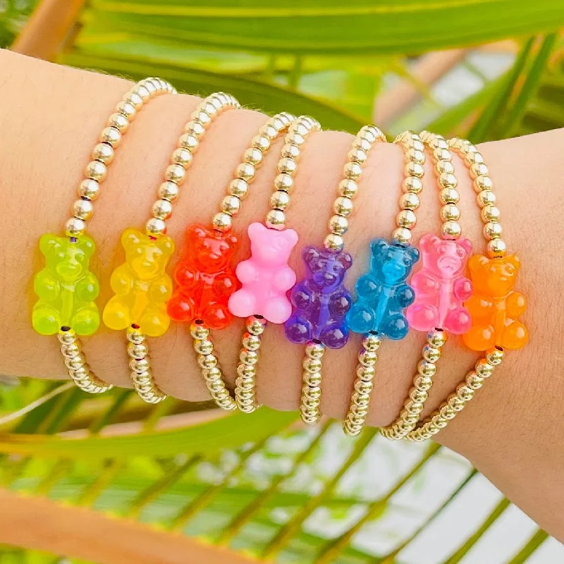 Ornate accent bracelets-Classic "Gummy Bear" Charm with Tarnish-Free Ball Beads