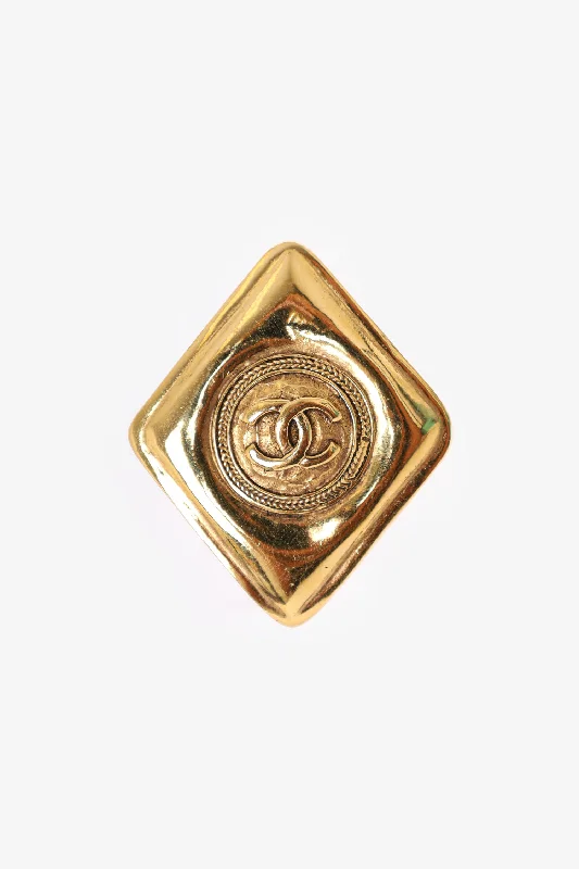 Fabric accent brooches-Pre-Loved Chanel™ Gold Tone Diamond Frame CC Brooch