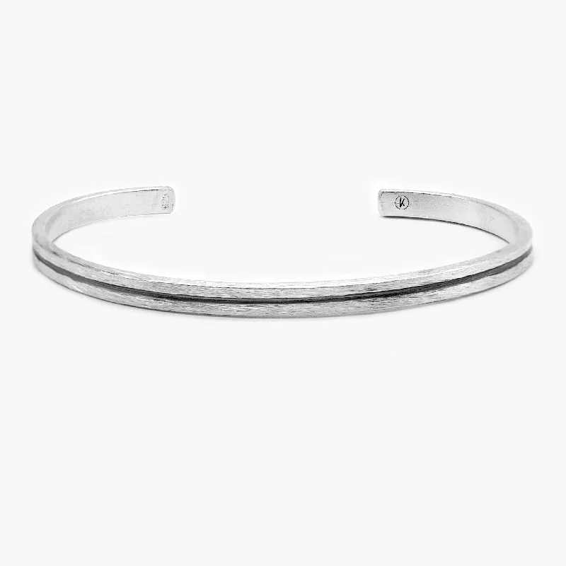 Persian tile bracelets-Hand Forged Sterling Silver Bangle With Oxidised Line