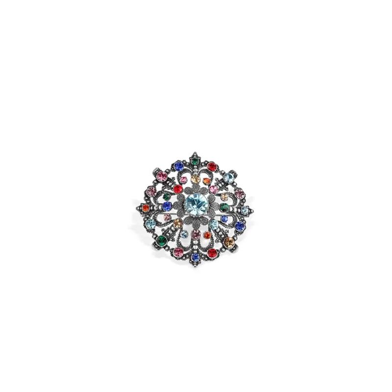 Coral inlay brooches-Newbridge Vintage Brooch with Multi-Coloured Stone Settings, Multi-Coloured