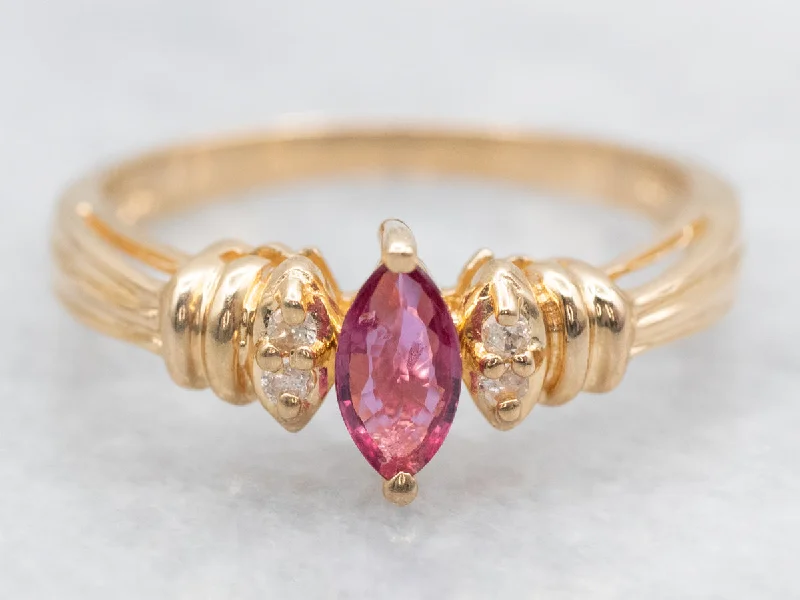 Stone-wrapped rings-Marquise-Cut Ruby Diamond and Gold Ring