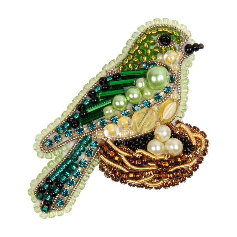 Leaf design brooches-BP-314C Beadwork kit for creating brooch Crystal Art "Bird in the nest"