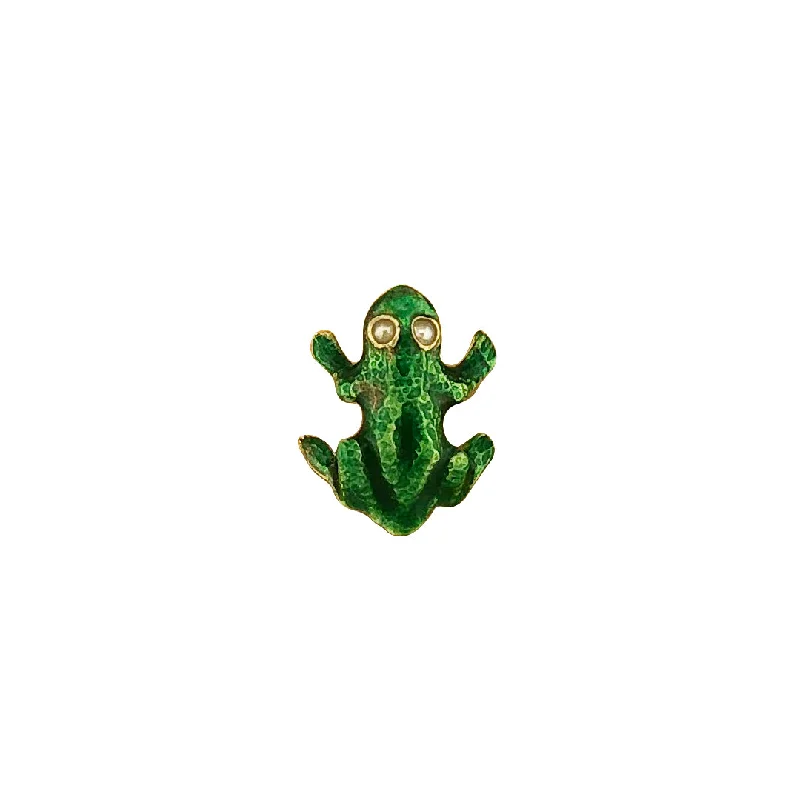 Rattan style brooches-14K Yellow Gold Frog Brooch/Pin With Pearls and Enamel