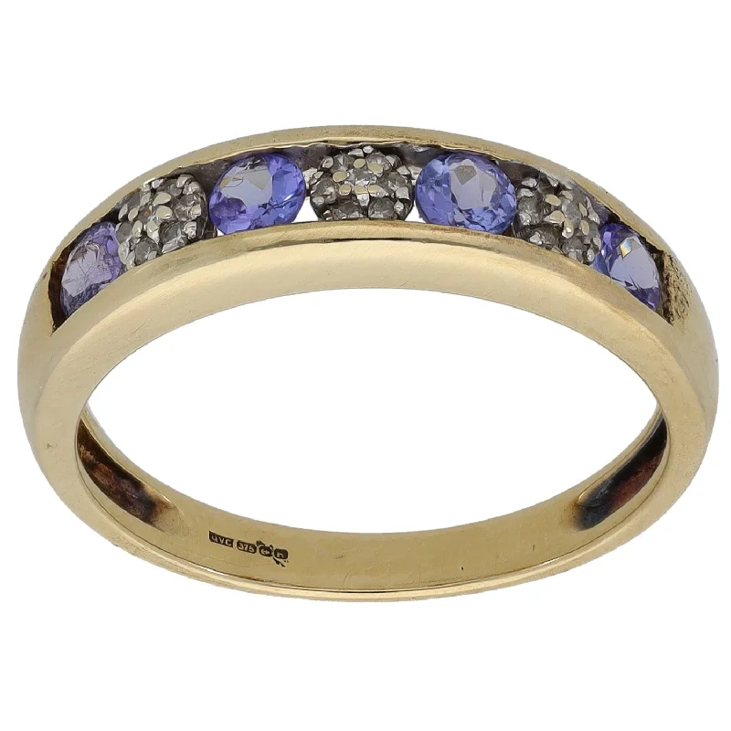 Wood grain rings-9ct Gold 0.105ct Diamond & Tanzanite Half Eternity Ring Size M