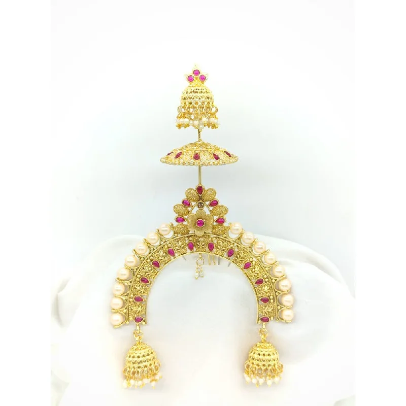 Wide stone brooches-Akruti Collection Gold Plated Kundan Hair Brooch