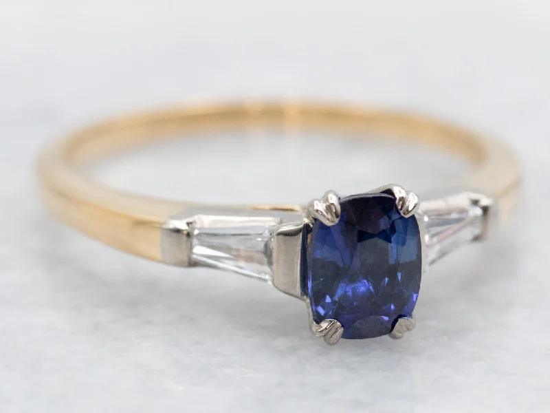 Retro wedding rings-Retro Sapphire and Diamond Engagement Ring