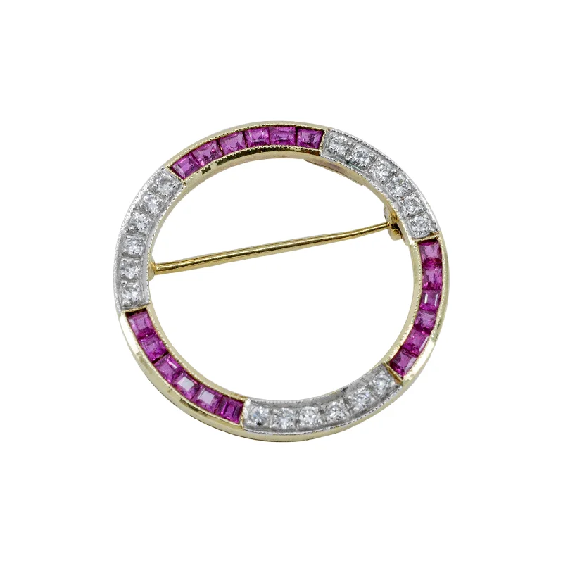 Large statement brooches-Ruby and Diamond circular Brooch