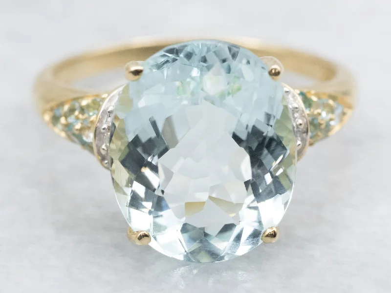 Pink gold rings-Icy Aquamarine Blue Topaz and Diamond Ring