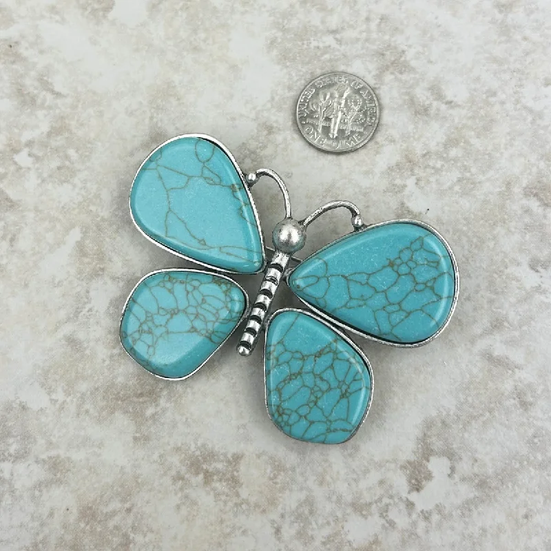 Ruby floral brooches-Blue Faux Turquoise Butterfly Brooch