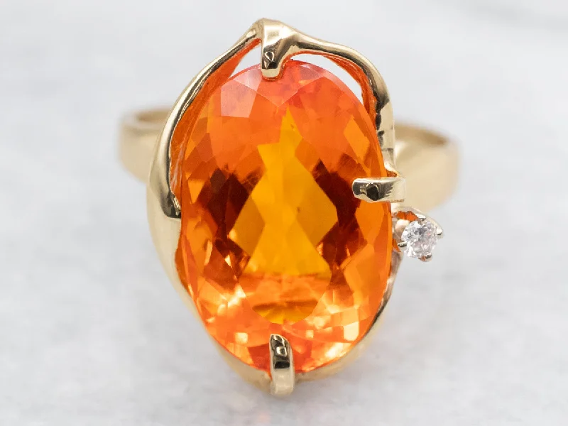 Circular design rings-Bold Fire Opal and Diamond Cocktail Ring