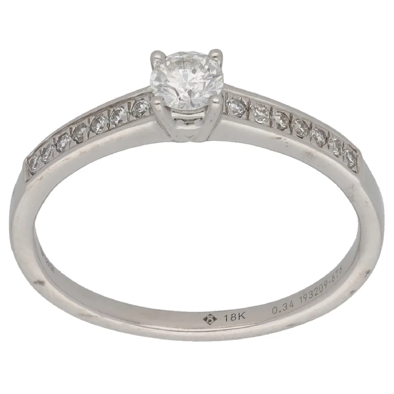 Multi-gem rings-18ct White Gold 0.34ct Diamond Solitaire Ring With Accent Stones Size O